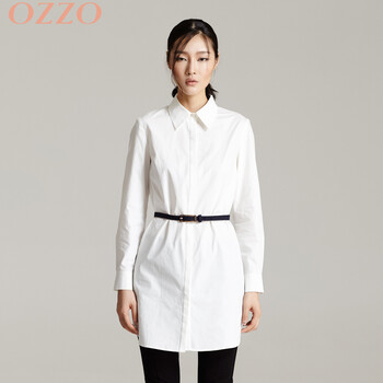 OZZO/欧尼迩干练OL气质衬衫长袖中长款立领衬衣 白色百搭宽松上衣 米白色 S