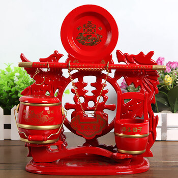 结婚婚庆用品实木 婚庆礼品 陪嫁称心如意三件套摆件 红色