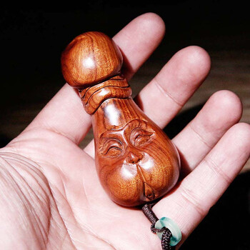 红林海 木雕手把件黄花梨 旺丁旺财木雕手捻实木 黄花梨木雕手把件