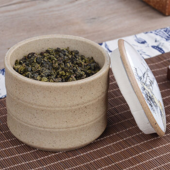 豪峰 密封窑变茶叶罐汝窑青花瓷陶瓷普洱罐储食罐密封茶罐糖果罐 陶土山水人家茶叶罐简装