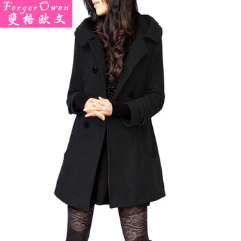 斐格欧文 2015秋季新款毛呢大衣女装韩版女士中长款大码修身显瘦外套时尚风衣 深灰色 L