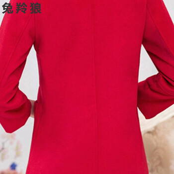 兔羚狼2015新款秋冬装韩版女装毛呢外套女中长款毛呢子大衣 红色 M
