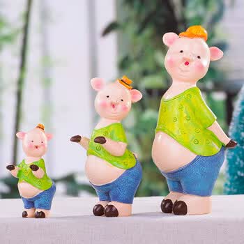 福景 客厅摆件摆设可爱家居装饰品创意工艺品家饰 树脂一家三口猪 一