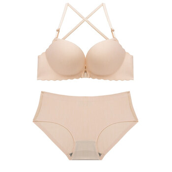 文胸聚拢厚小胸性感加厚收副乳防下垂无钢圈内衣女套装夏 肤色 80b