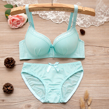 内衣内裤性感聚拢蕾丝少女文胸套装上薄下厚高初中学生小奶胸罩杯