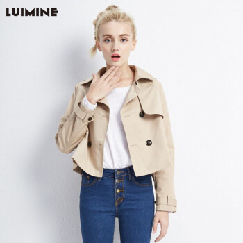 LUIMINE秋冬新款女装长袖外套短款上衣棉质风衣 卡其色 M