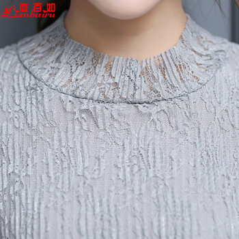 
                                        恋百如时尚秋装秋冬连衣裙蕾丝毛呢裙子长袖韩版女装秋款2017春秋季冬装新款中长款6106 裸粉色 M                