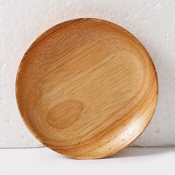 橡胶木餐具咖啡杯实木托盘 无分格冷餐圆形木盘子 无漆茶盘木碟餐 15*