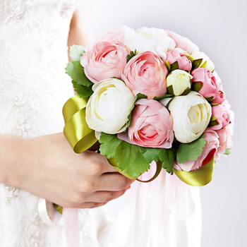 小夫妻 婚庆道具装饰花绢花路引装饰花门装饰新娘手捧花 茶花款 粉色