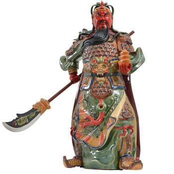 关公像关羽关二爷开业乔迁礼品石湾公仔雕塑工艺品横刀元宝款12寸约长