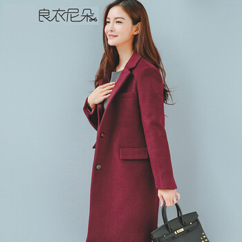 良衣尼朵2015冬季新款大衣女中长款韩版羊毛绒厚毛呢外套风衣女 驼色 M