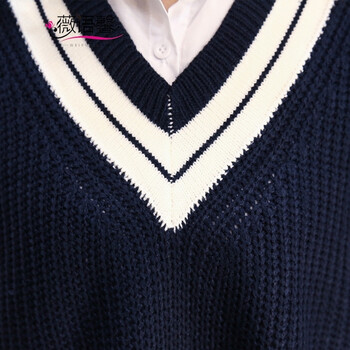 优果贝尔店2015秋装新学院风v领针织马甲复古时尚无袖毛衣女 藏蓝色3112 均码