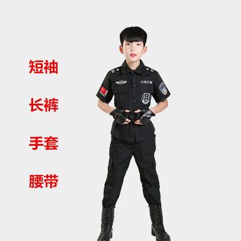 服幼儿园小孩黑猫警长演出服舞台表演服 短袖 长裤 腰带 手套 墨镜