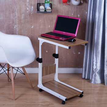 旋转电脑桌沙发边床边可升降升缩桌面简约大方可移动 古橡木色