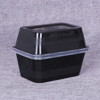 长方形一次性餐盒塑料打包盒黑色外卖快餐盒便当饭盒1000ml* 美式黑色