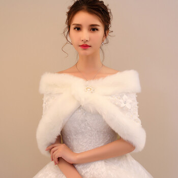婚纱披肩冬季2017新款保暖新娘披肩秋冬白色蕾丝冬天外套韩版结婚