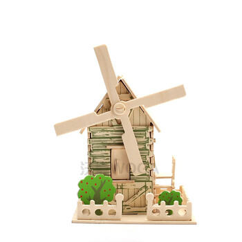 3d立体拼图儿童diy木制拼装手工制作房子别墅花园木质 田园风车小屋