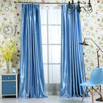窗帘成品遮光定制客厅卧室落地窗布料压花简约现代 蓝色 宽3*高2.