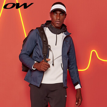 oneway2018秋季新品舒适百搭纯色防风防水纯色连帽男士冲锋衣外套 深