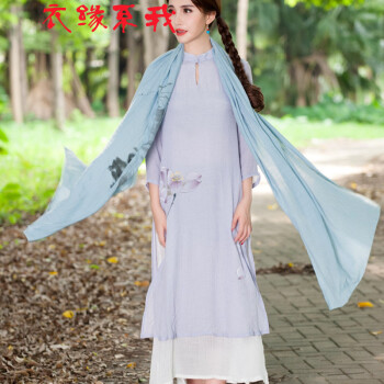 红晶灵2016新款森女风仙女范民族中国风原创手绘印花围巾披肩9315 蓝色