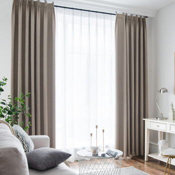 纯色隔音防晒窗帘定制成品现代简约客厅卧室落地窗飘窗 布料-豆绿色