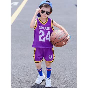 男童篮球服背心无袖套装夏季儿童运动两件套夏装2018 紫色24号球衣