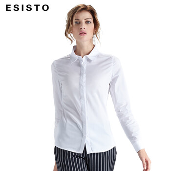 经典衬衫女 ESISTO 欧洲站百搭修身显瘦纯棉长袖翻领白色OL女士衬衣W17 10白色 欧洲码L(中国码XL)