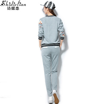 诗蝶恋2015秋季新款休闲套装长袖运动服卫衣三件套W2606 浅灰色 M