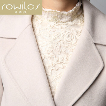 ROWILCS诺威珂女装秋冬季新款中长款长袖韩版修身毛呢外套简约优雅羊毛呢子大衣 米白 M
