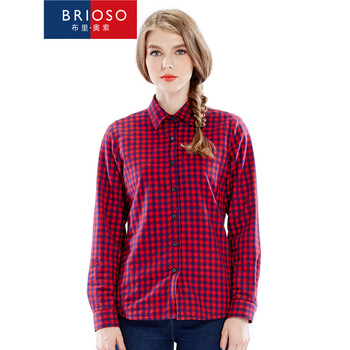 BRIOSO 2015秋装新款保暖女款格子衬衫 女加绒加厚纯棉韩版修身长袖衬衣 B1540025 M