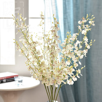 6枝 假花跳舞兰仿真花客厅摆设花卉 餐桌插花绢花室内装饰花 白色6枝