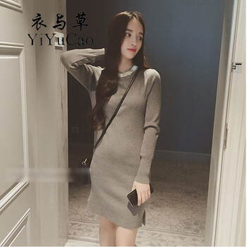 衣与草2015秋装新款连衣裙子女装秋款 女装秋季连衣裙秋装上新 女装冬上新  冬季新品女装 灰色 均码-