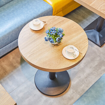 组合咖啡厅西餐厅靠墙皮艺沙发品质定制家具新品 原木色贴木皮圆桌