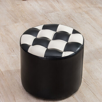 小皮凳圆凳客厅沙发换鞋凳创意时尚皮墩子小板凳家用35-40cm 黑色 高