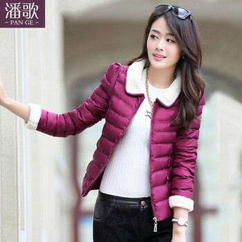 潘歌 2015新款秋冬大码百搭棉衣短外套 女 HY300 紫色 L(建议95-105斤)