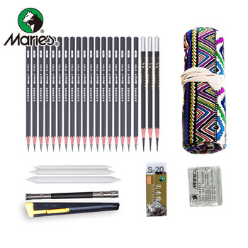 马利（Marie's）素描铅笔套装初学者学生绘画工具铅笔炭笔橡皮美工刀纸擦笔民族风笔帘