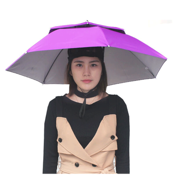 双层防风防雨钓鱼伞帽头戴雨伞折叠户外伞帽垂钓帽子伞双层纯紫色直径