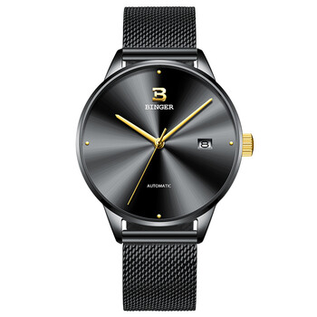 超薄进口机芯/宾格binger手表男机械表全自动简约防水男表 全黑钢带