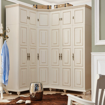 索妃尔丽 实木衣柜小美式衣柜简约大衣柜 整体衣橱木质拉门衣柜 六门