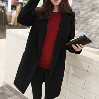 米昕蔚 韩版毛呢外套女中长款新款修身加厚毛呢大衣 黑色 XL