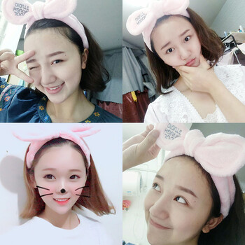 兔耳朵束发带可爱洗脸简约甜美森女头巾头饰头套发箍发饰 5#粉色羊角