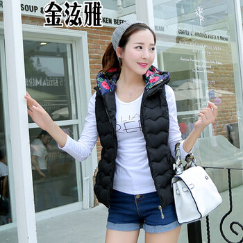 金泫雅2015秋冬新款轻薄款羽绒服马甲女修身短款连帽外套 白色 XXL