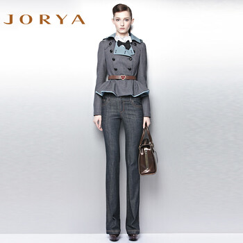 JORYA欣贺卓雅牛仔裤女精致百搭通勤水洗F1403901 深蓝 4码