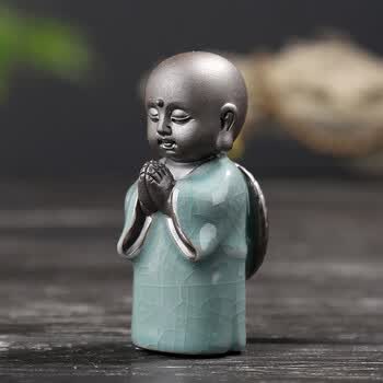 茶宠摆件精品创意可爱禅意小沙弥功夫茶具配件茶台装饰 哥窑-斗笠和尚
