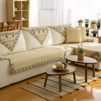 沙发垫布艺四季通用简约现代客厅棉 田园套巾 河畔淡黄 90*210