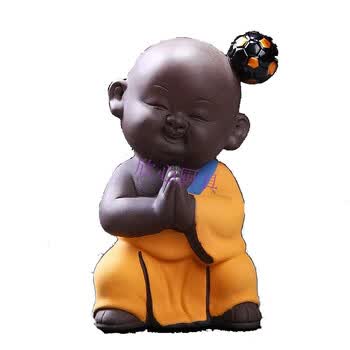 可养茶道茶具紫砂摆件变色小和尚茶玩 彩砂功夫小和尚顶天立地 黄