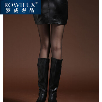 ROWILUX罗威2016春款一步包臀裙 蕾丝绣花皮裙 绵羊皮短裙 皮半身裙 半身裙黑色. L
