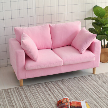 现代北欧简约布艺双人两人沙发小户型三人休闲可拆洗客厅沙发 全粉色
