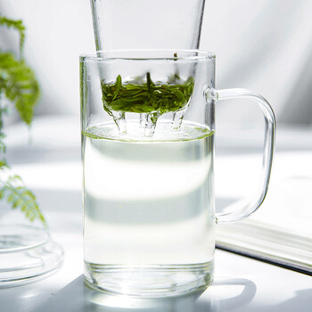 雅集玻璃杯加厚办公室带盖带把手带过滤大茶杯 茶水分离男士泡茶杯