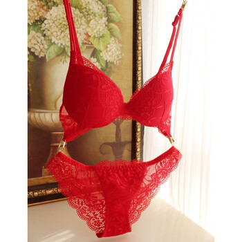 红色本命年女士内衣文胸罩套装聚拢性感蕾丝新年新娘配套文胸套装